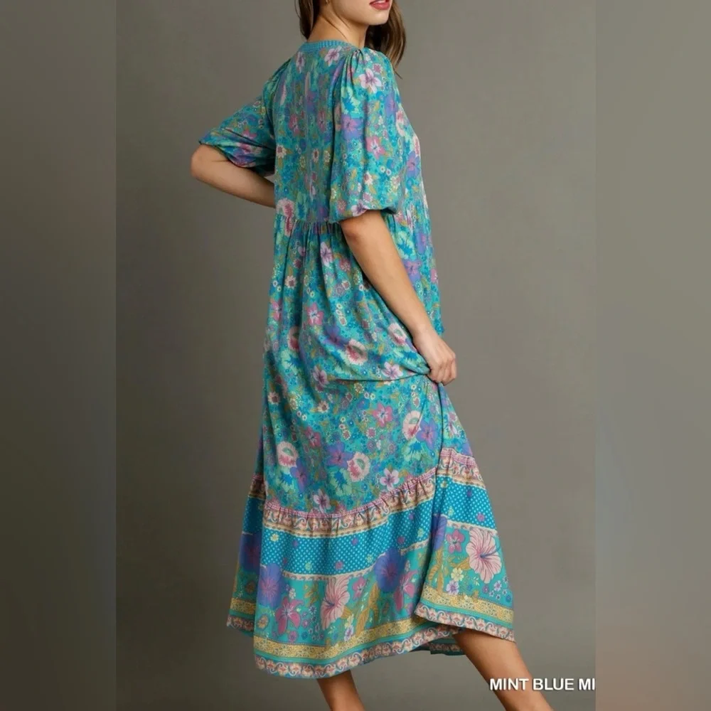 Umgee womans Hibiscus Lane boho midi dress size M - Picture 4 of 15